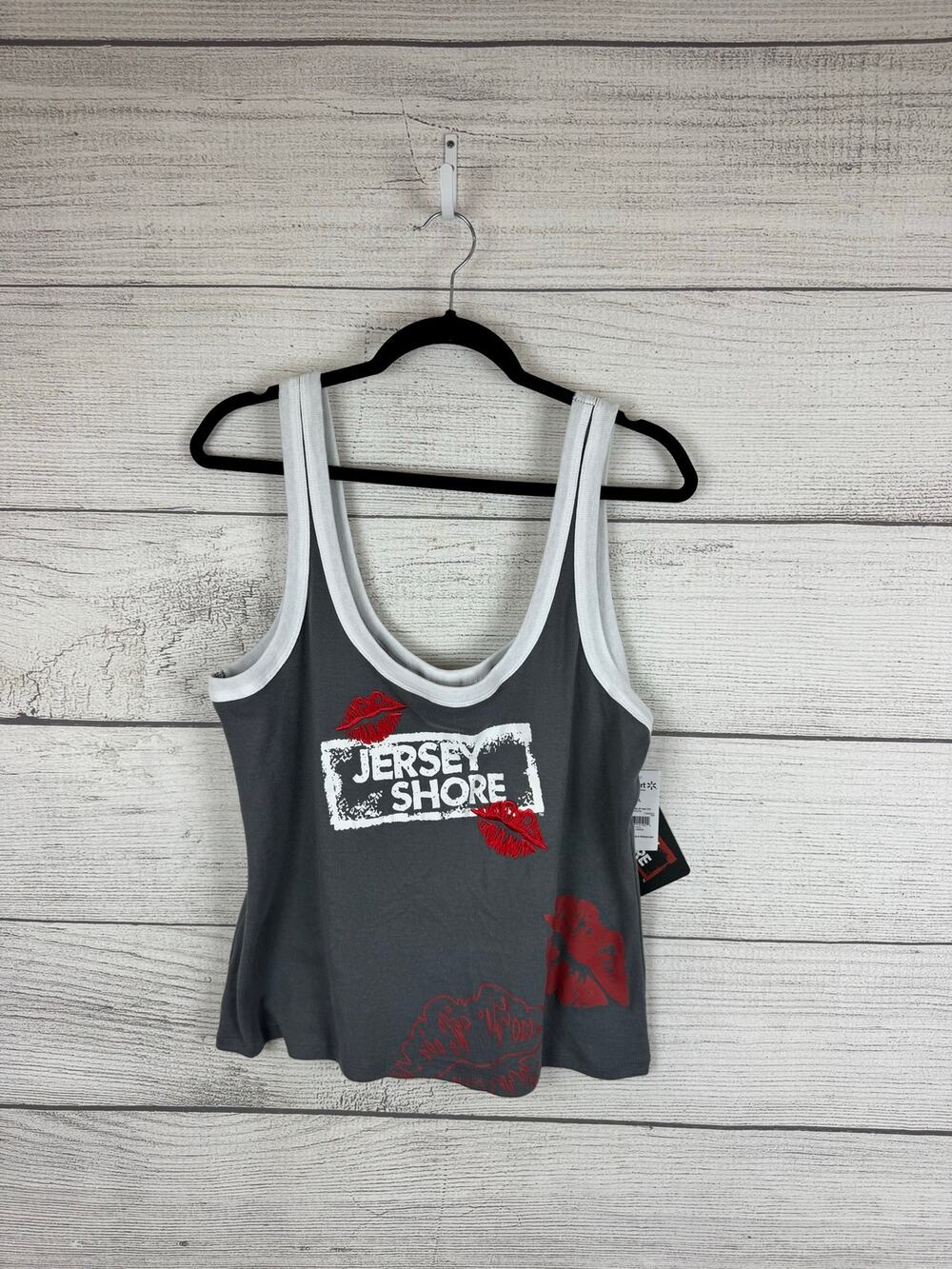 Jersey Shore Plus Size Gray & White Ribbed Graphic Tank Size XXL